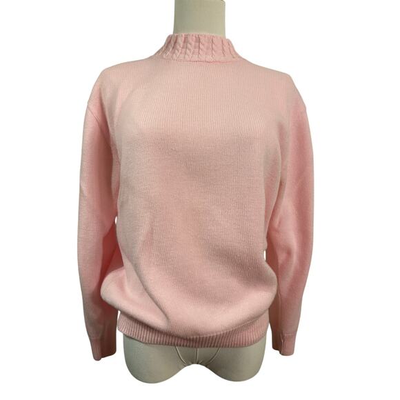VINTAGE BEDFORD FAIR Sweater | Pastel Pink Crewneck Mock Turtleneck | MEDIUM - Picture 1 of 6